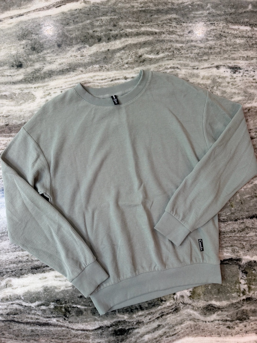 COMFRT Waffle Knit Crewneck Sweatshirt in Sage Green